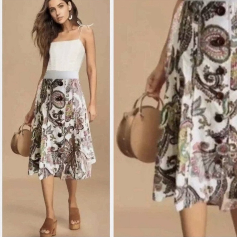 CAbi Paisley Print Midi Skirt - White and Brown size 0 - Picture 7 of 7